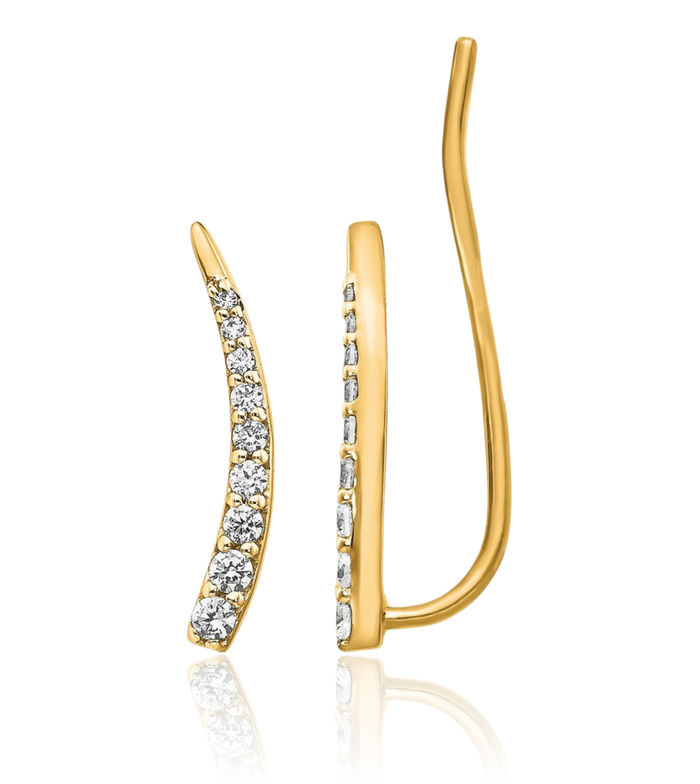 14K Solid Yellow Gold Diamond Ear Climber Earrings