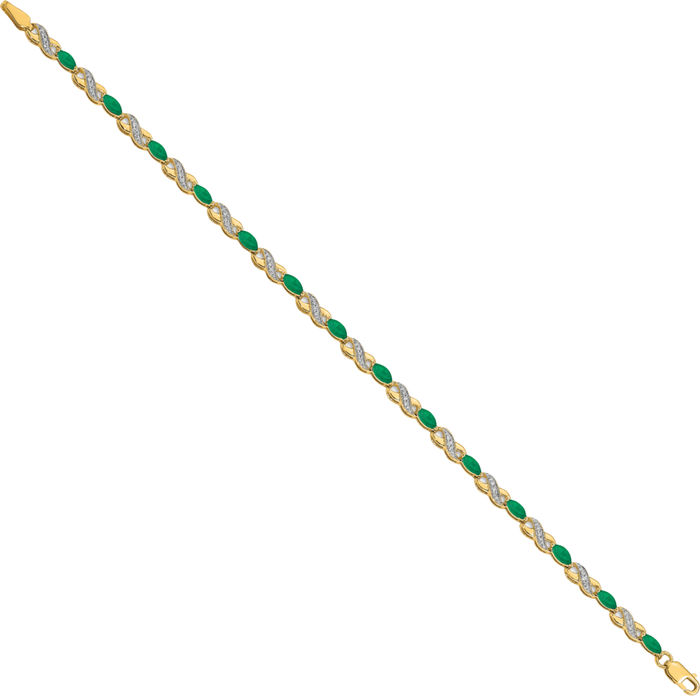 14K Solid Yellow Gold Diamond Green Emerald Infinity Twisted Love Knot Symbol Chain Charm Bracelet