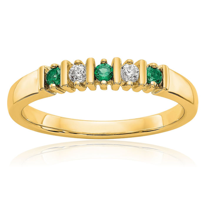 14K Solid Yellow Gold Diamond Green Emerald Wedding Band Ring Gemstone