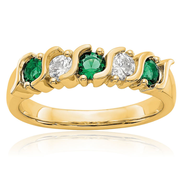 14K Solid Yellow Gold Diamond Green Emerald Wedding Band Ring Gemstone