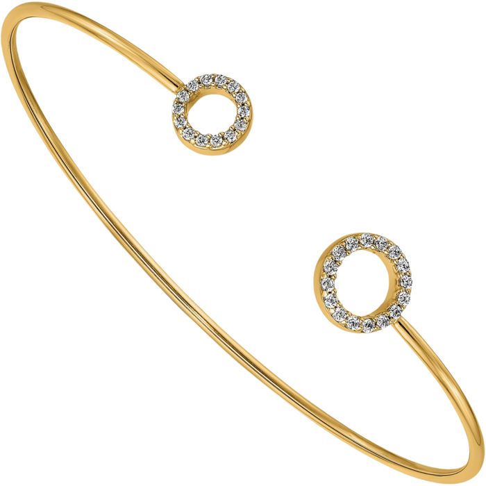 14K Solid Yellow Gold Diamond Flexible Bangle Bracelet