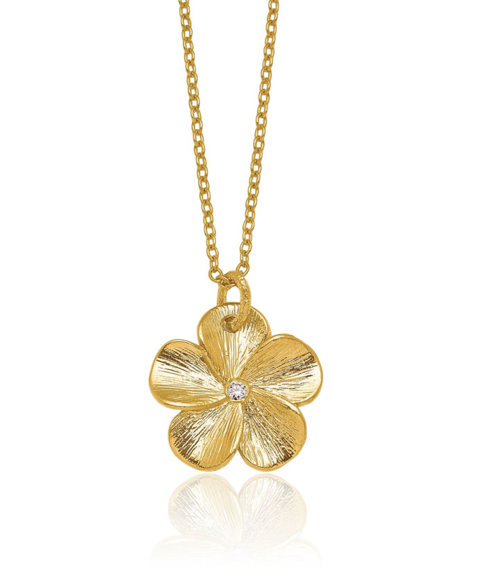 14K Solid Yellow Gold Diamond Flower Necklace Chain