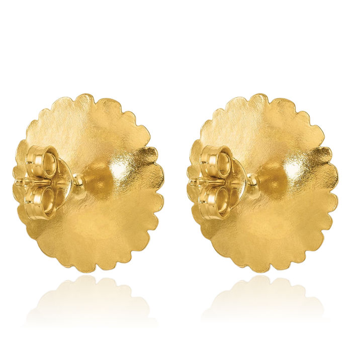 14K Solid Yellow Gold Diamond Flower Stud Earrings