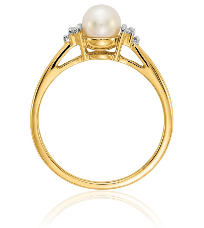 14K Solid Yellow Gold Diamond Freshwater Cultured Pearl Statement Ring