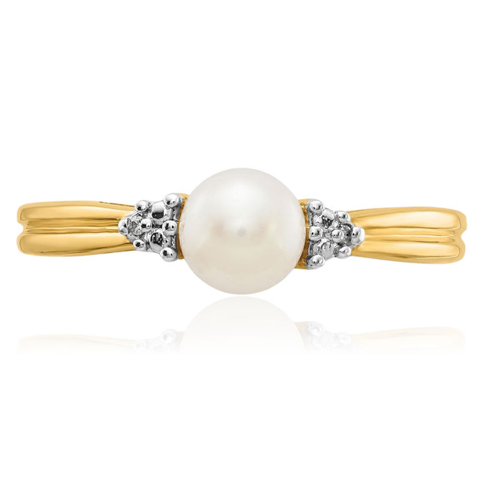 14K Solid Yellow Gold Diamond Freshwater Cultured Pearl Statement Ring