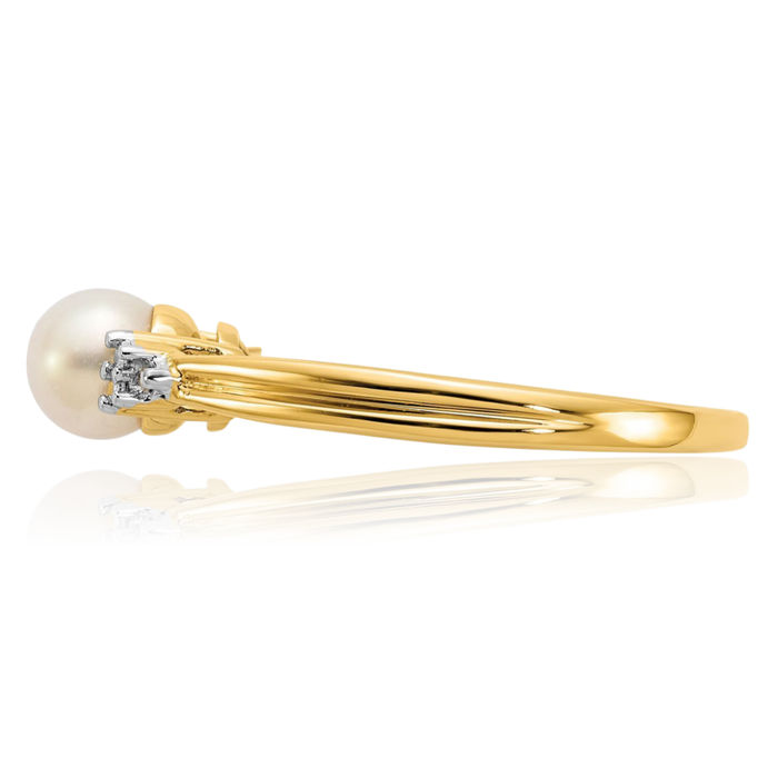 14K Solid Yellow Gold Diamond Freshwater Cultured Pearl Statement Ring