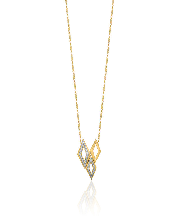 14K Solid Yellow Gold Diamond Geometric Necklace Chain