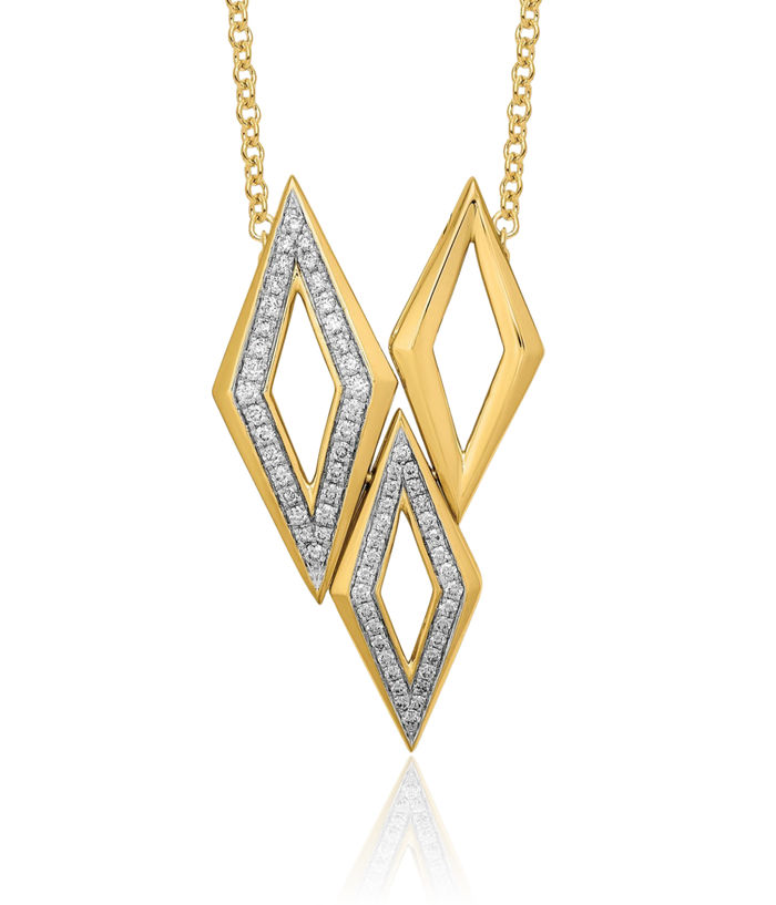 14K Solid Yellow Gold Diamond Geometric Necklace Chain