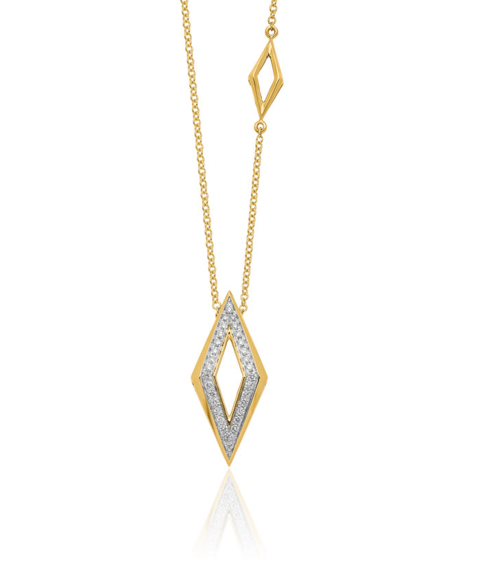 14K Solid Yellow Gold Diamond Geometric Necklace Chain