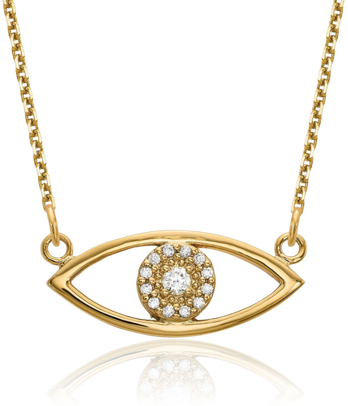 14K Solid Yellow Gold Chain Necklace Diamond Hamsa Hand of Fatima Evil Eye Protection Good Luck