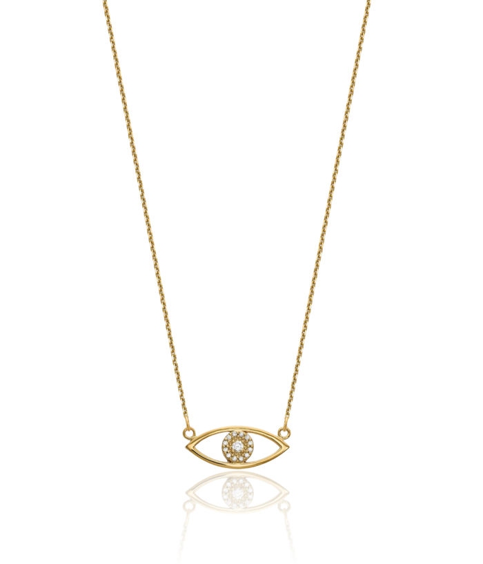 14K Solid Yellow Gold Chain Necklace Diamond Hamsa Hand of Fatima Evil Eye Protection Good Luck