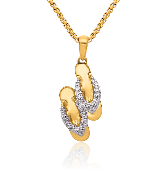 14K Solid Yellow Gold Diamond Hawaiian Flip Flop Necklace Beach Sandals Pendant Ocean Vacation Charm