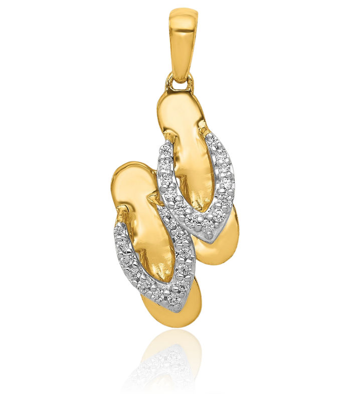 14K Solid Yellow Gold Diamond Hawaiian Flip Flop Necklace Beach Sandals Pendant Ocean Vacation Charm