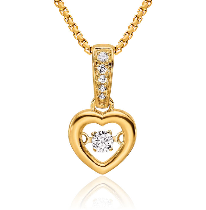 14K Solid Yellow Gold Diamond Heart Dangling Necklace Chain Pendant Charm