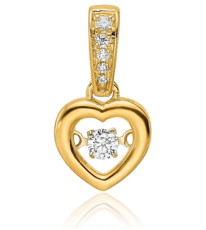 14K Solid Yellow Gold Diamond Heart Dangling Necklace Chain Pendant Charm