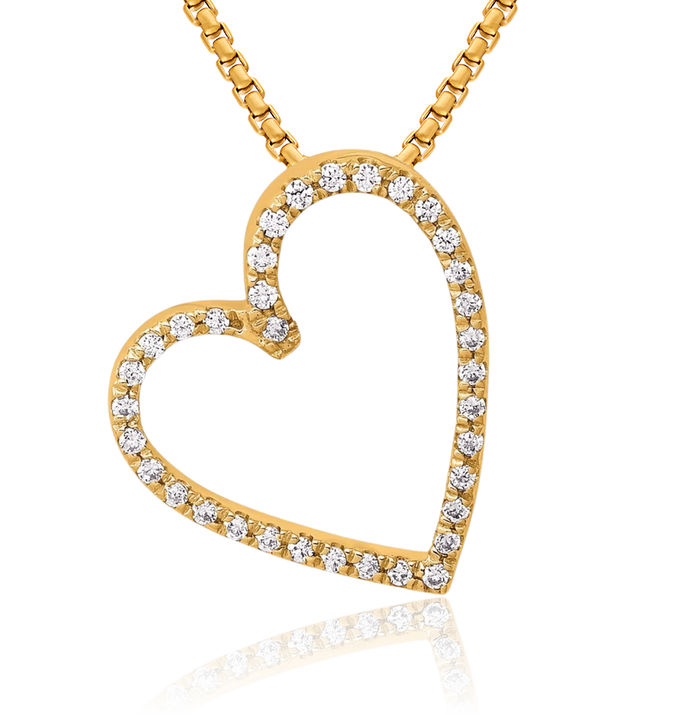 14K Solid Yellow Gold Diamond Vintage Heart Floating Chain Slide Pendant Necklace Charm