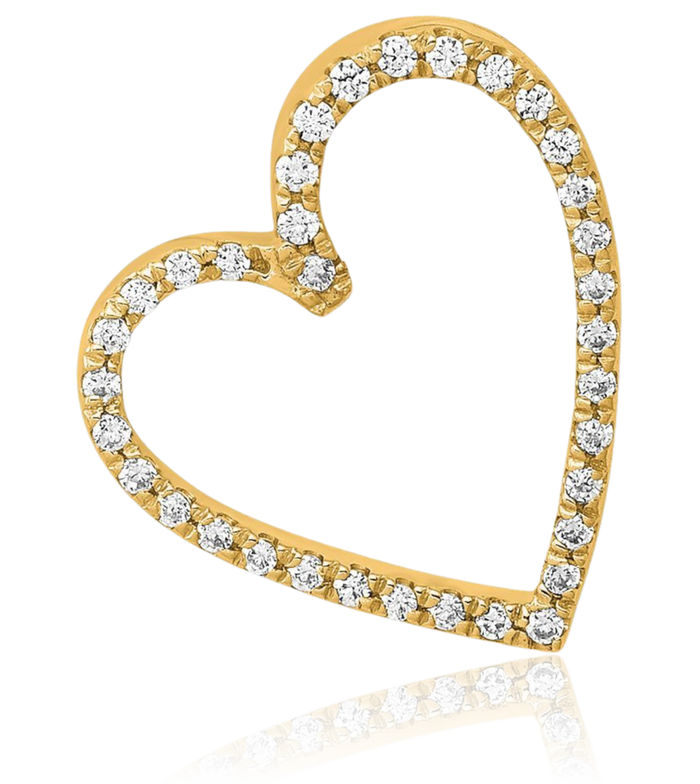 14K Solid Yellow Gold Diamond Vintage Heart Floating Chain Slide Pendant Necklace Charm