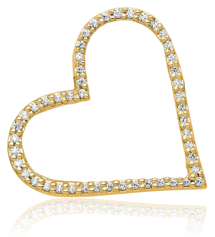 14K Solid Yellow Gold Diamond Heart Floating Chain Slide Pendant Necklace Charm