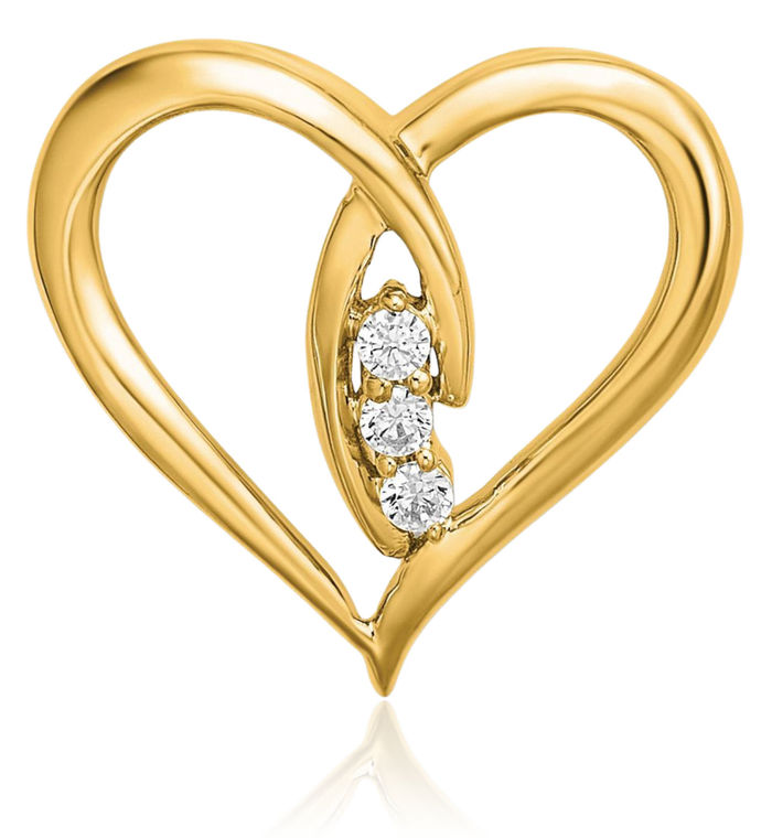 14K Solid Yellow Gold Diamond Heart Floating Chain Slide Pendant Necklace Charm