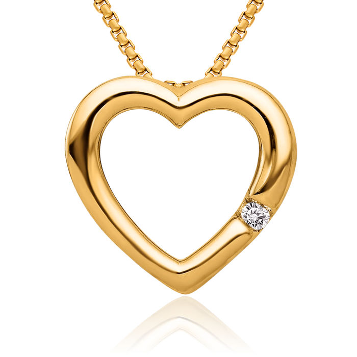 14K Solid Yellow Gold Diamond Heart Floating Chain Slide Pendant Necklace Charm