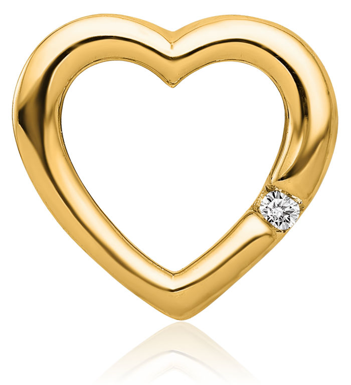 14K Solid Yellow Gold Diamond Heart Floating Chain Slide Pendant Necklace Charm