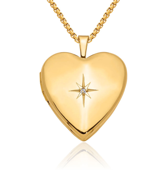 14K Solid Yellow Gold Diamond Heart Locket Necklace Chain Pendant Charm