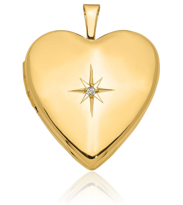 14K Solid Yellow Gold Diamond Heart Locket Necklace Chain Pendant Charm