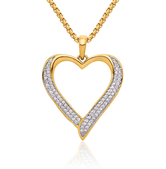 14K Solid Yellow Gold Diamond Heart Necklace Love Pendant Charm