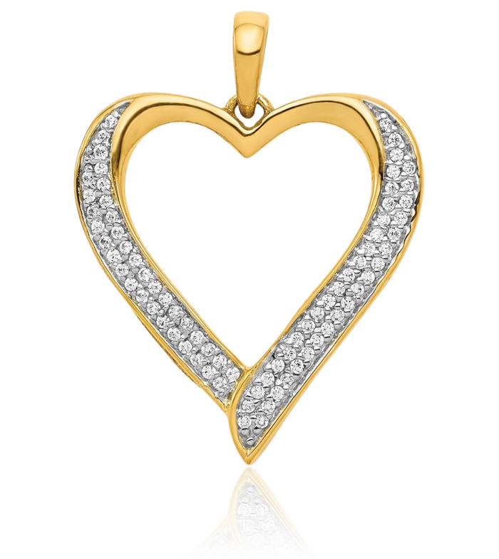 14K Solid Yellow Gold Diamond Heart Necklace Love Pendant Charm