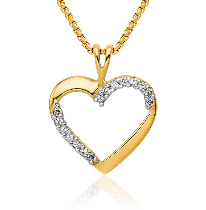 14K Solid Yellow Gold Diamond Heart Necklace Love Pendant Charm