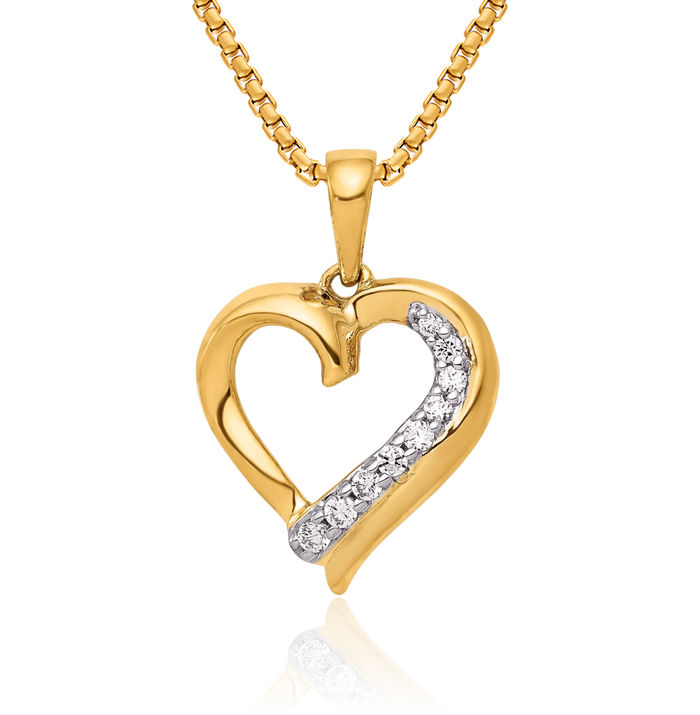 14K Solid Yellow Gold Diamond Heart Necklace Love Pendant Charm