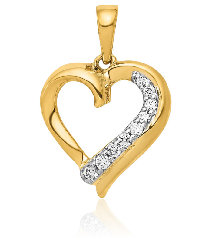 14K Solid Yellow Gold Diamond Heart Necklace Love Pendant Charm