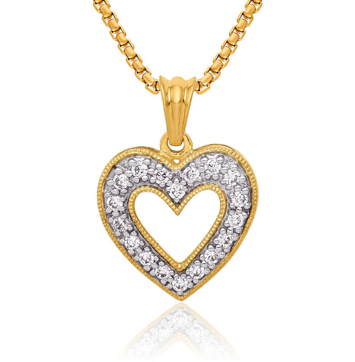 14K Solid Yellow Gold Diamond Heart Necklace Love Pendant Charm