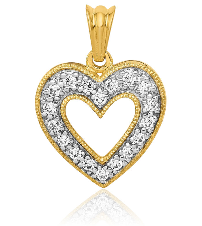 14K Solid Yellow Gold Lab Diamond Heart Necklace Love Pendant Charm