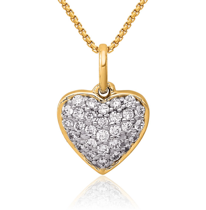 14K Solid Yellow Gold Diamond Heart Necklace Love Pendant Charm