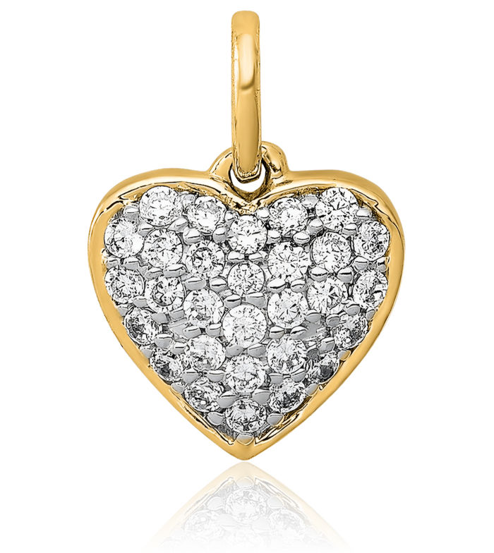 14K Solid Yellow Gold Diamond Heart Necklace Love Pendant Charm