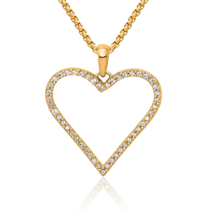 14K Solid Yellow Gold Diamond Heart Necklace Love Pendant Charm