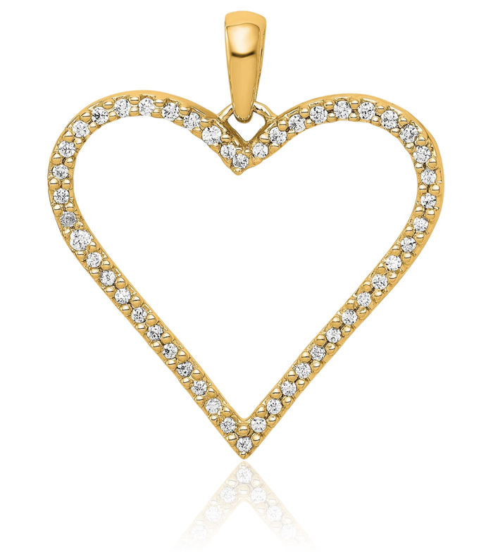 14K Solid Yellow Gold Diamond Heart Necklace Love Pendant Charm