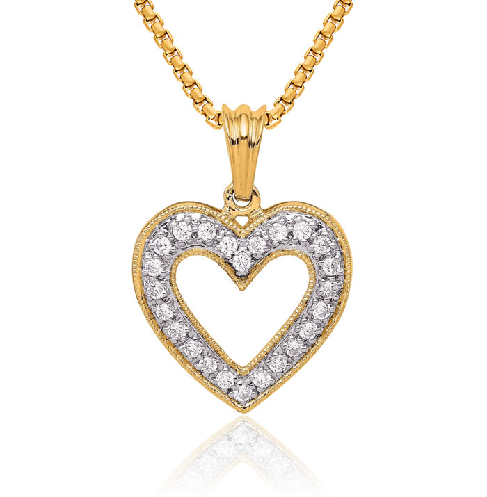 14K Solid Yellow Gold Lab Diamond Heart Necklace Love Pendant Charm