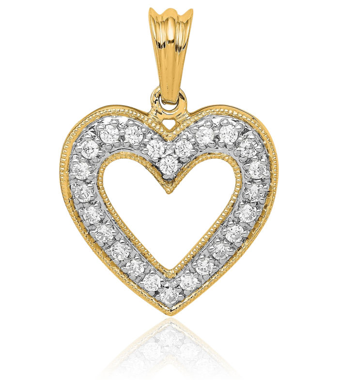 14K Solid Yellow Gold Lab Diamond Heart Necklace Love Pendant Charm