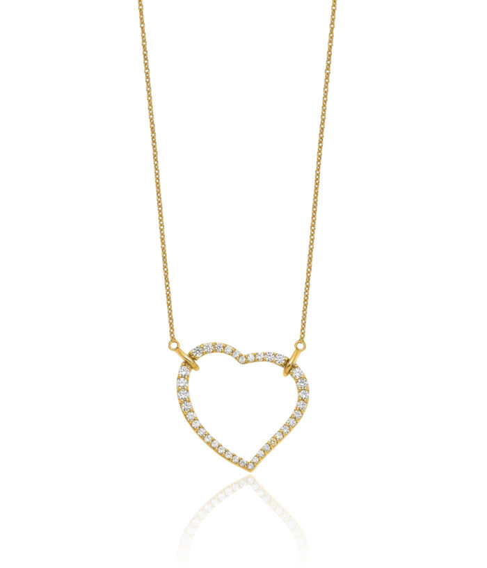 14K Solid Yellow Gold Lab Diamond Heart Pendant Necklace