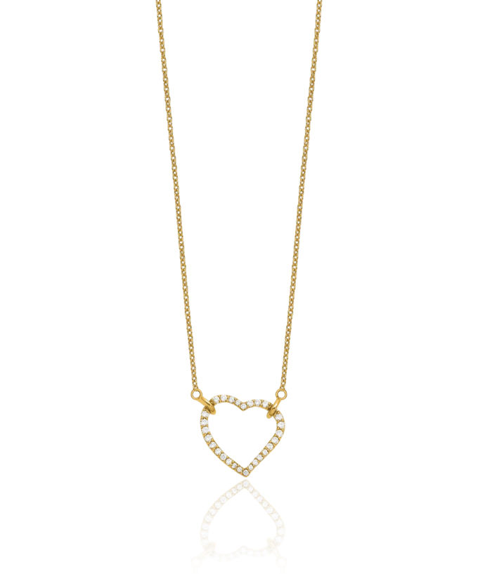 14K Solid Yellow Gold Lab Diamond Heart Pendant Necklace