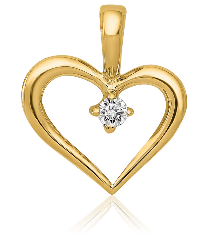 14K Solid Yellow Gold Diamond Heart Solitaire Necklace Chain Pendant Charm