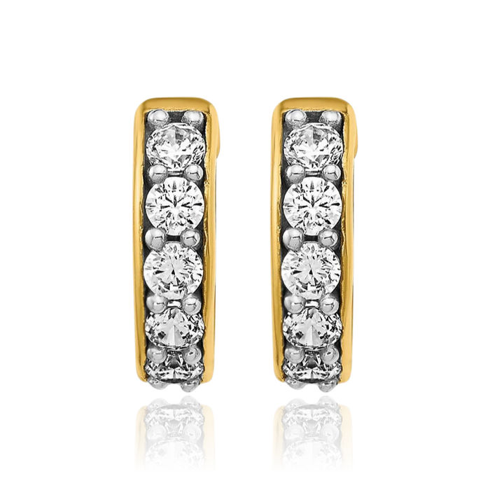 14K Solid Yellow Gold Diamond Huggie Small Hoop Earrings