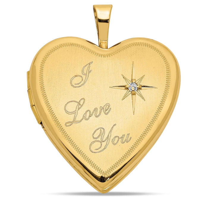 14K Solid Yellow Gold Diamond I Love You Heart Locket Necklace Chain Pendant Charm