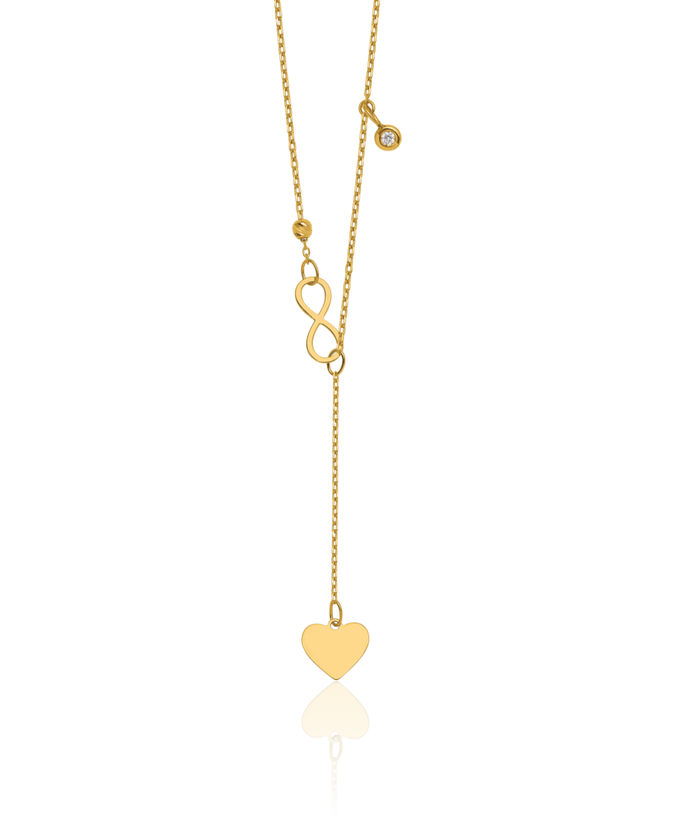 14K Solid Yellow Gold Diamond /infinity/heart Y Drop Necklace Chain