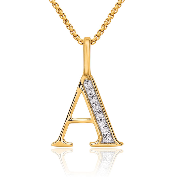 14K Solid Yellow Gold Diamond Dainty Letter A Initial Name Monogram Necklace Chain Pendant Charm