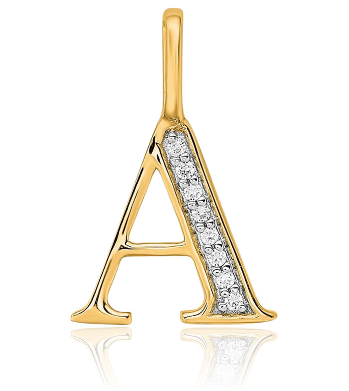 14K Solid Yellow Gold Diamond Dainty Letter A Initial Name Monogram Necklace Chain Pendant Charm