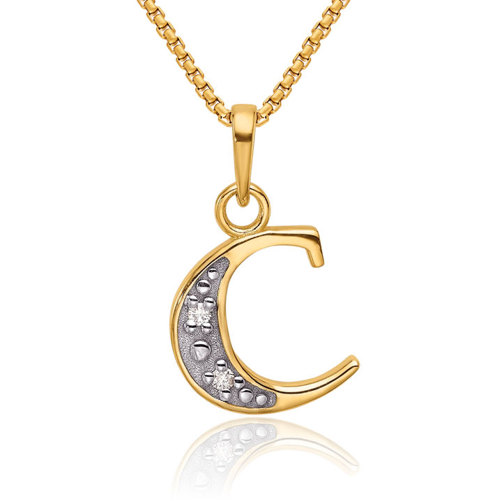 14K Solid Yellow Gold Diamond Dainty Letter C Initial Name Monogram Necklace Chain Pendant Charm