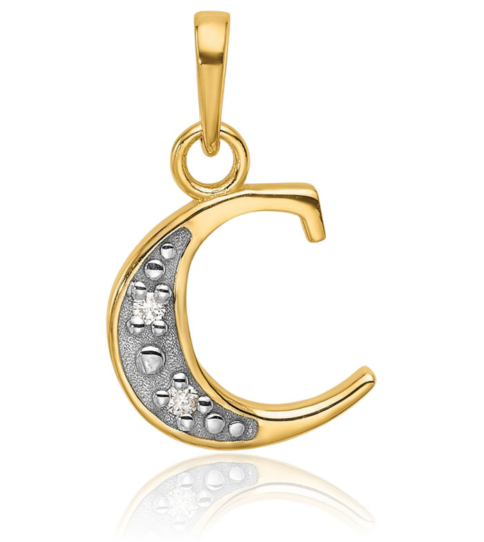 14K Solid Yellow Gold Diamond Dainty Letter C Initial Name Monogram Necklace Chain Pendant Charm